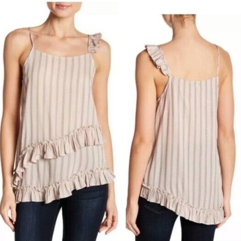RO&DE Women's Striped Asymmetrical Ruffled Cami Top Size Small